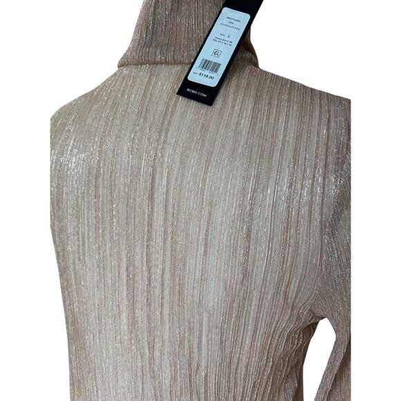 BCBGMAXAZRIA Sparkle Sheer Rose Pink Turtleneck Top Women's Size S Holiday Glam - Picture 4 of 11